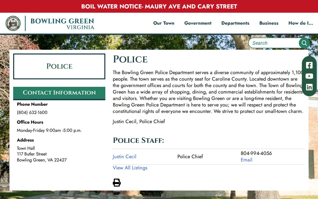 Bowling Green Police Department arrest-record contact page