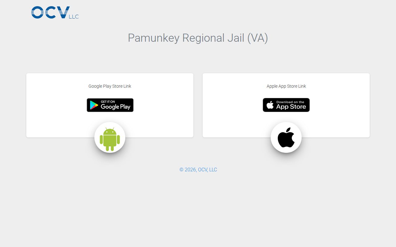 Pamunkey Regional Jail Caroline County custody-record app landing