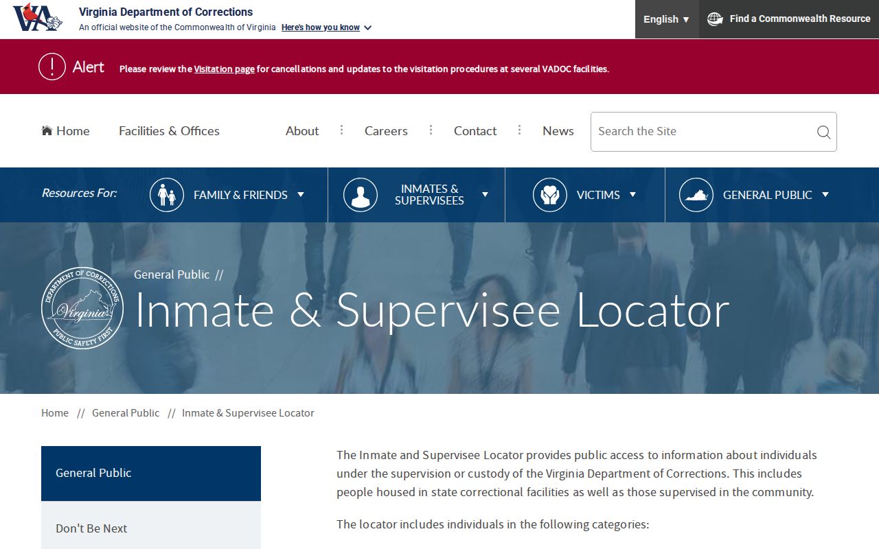 Virginia Department of Corrections locator for Caroline County state custody records