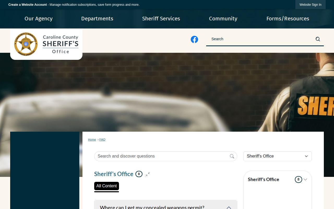 Caroline County Sheriff warrant-record check FAQ with official contact instructions